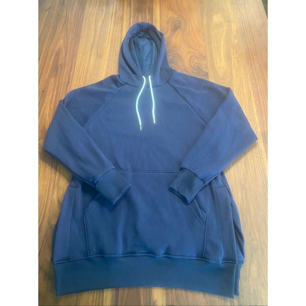 Warmy Women's Dark Blue Lounge 100% Cotton Raglan Long Sleeve Hoodie Medium